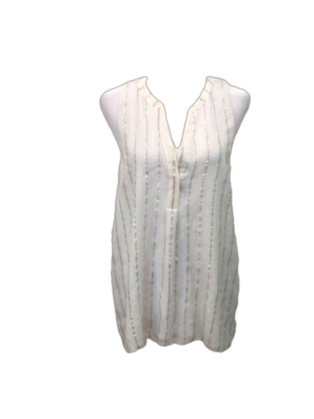 Joie Size L silk blend pullover sleeveless top. Gold silver metallic threads